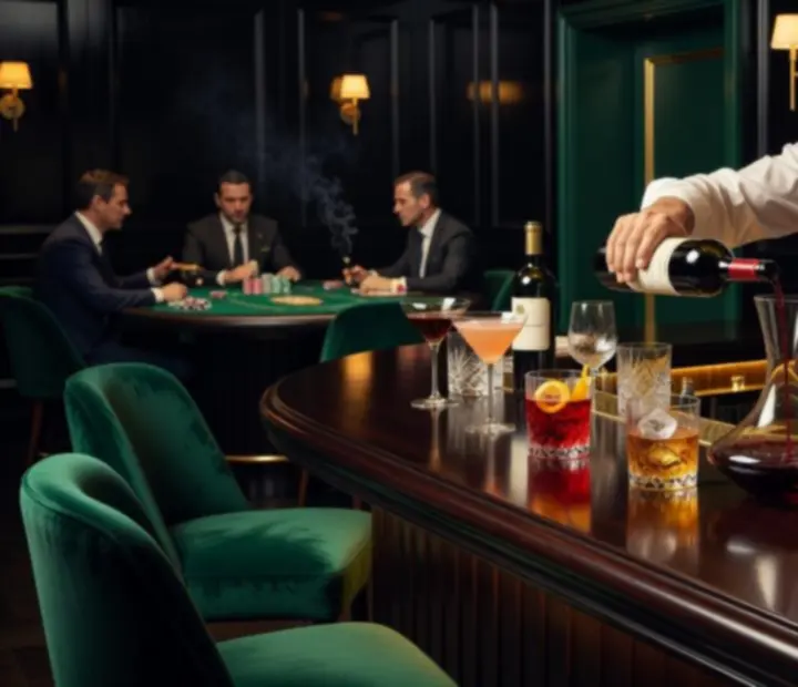 Bar lounge avec cocktails signature et sélection de vins pour accompagner les menus poker en restaurant