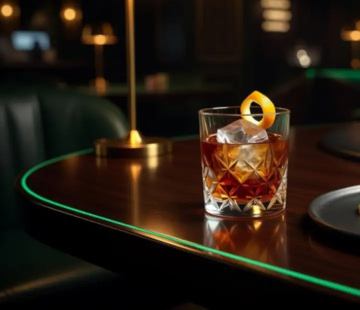 Cocktail gastronomique et plat raffiné servis lors d’une soirée poker en restaurant