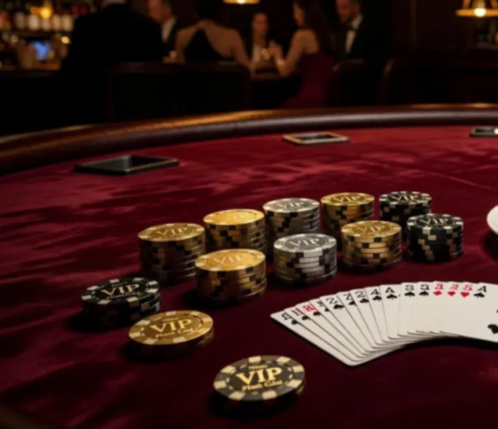 Table de poker en velours sous lumière chaleureuse