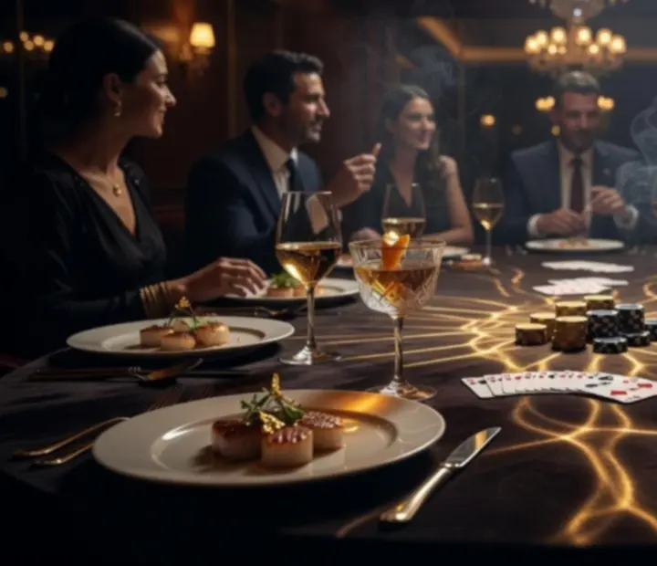 Table de poker gastronomique dans une ambiance lounge nocturne
