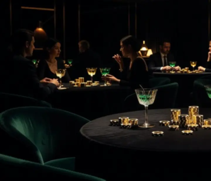 Table de poker en restaurant, éclairage nocturne et ambiance lounge