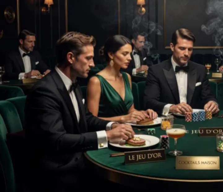 Table de poker gastronomique sous lumière tamisée