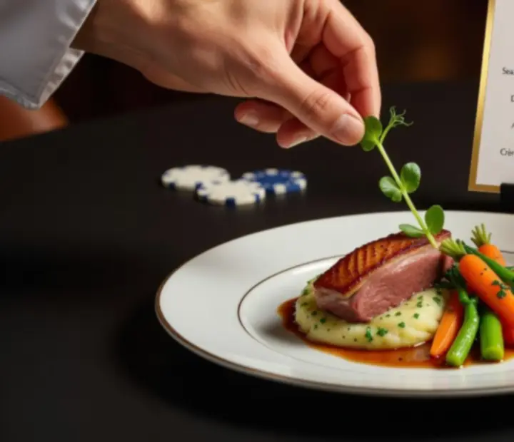 Menu gastronomique élégant servi pendant une soirée poker