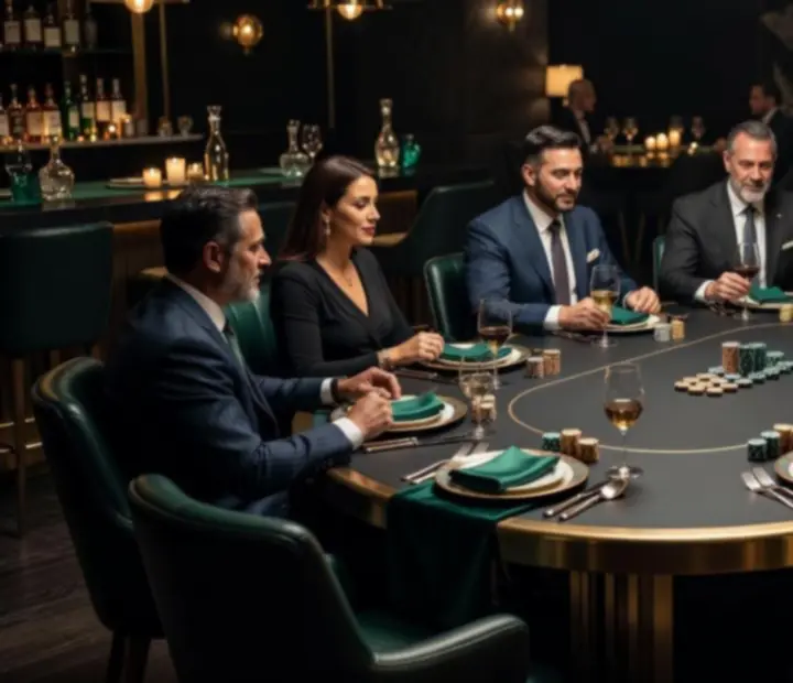 Table de poker privatisée pour une soirée d’entreprise, avec service de restauration haut de gamme